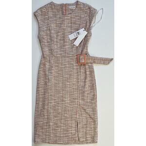 Calvin Klein Cap Sleeve Knee Length Tweed Knit Pink Dress Sz 6